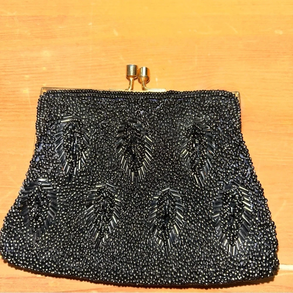 Elegant Black Beaded Clutch